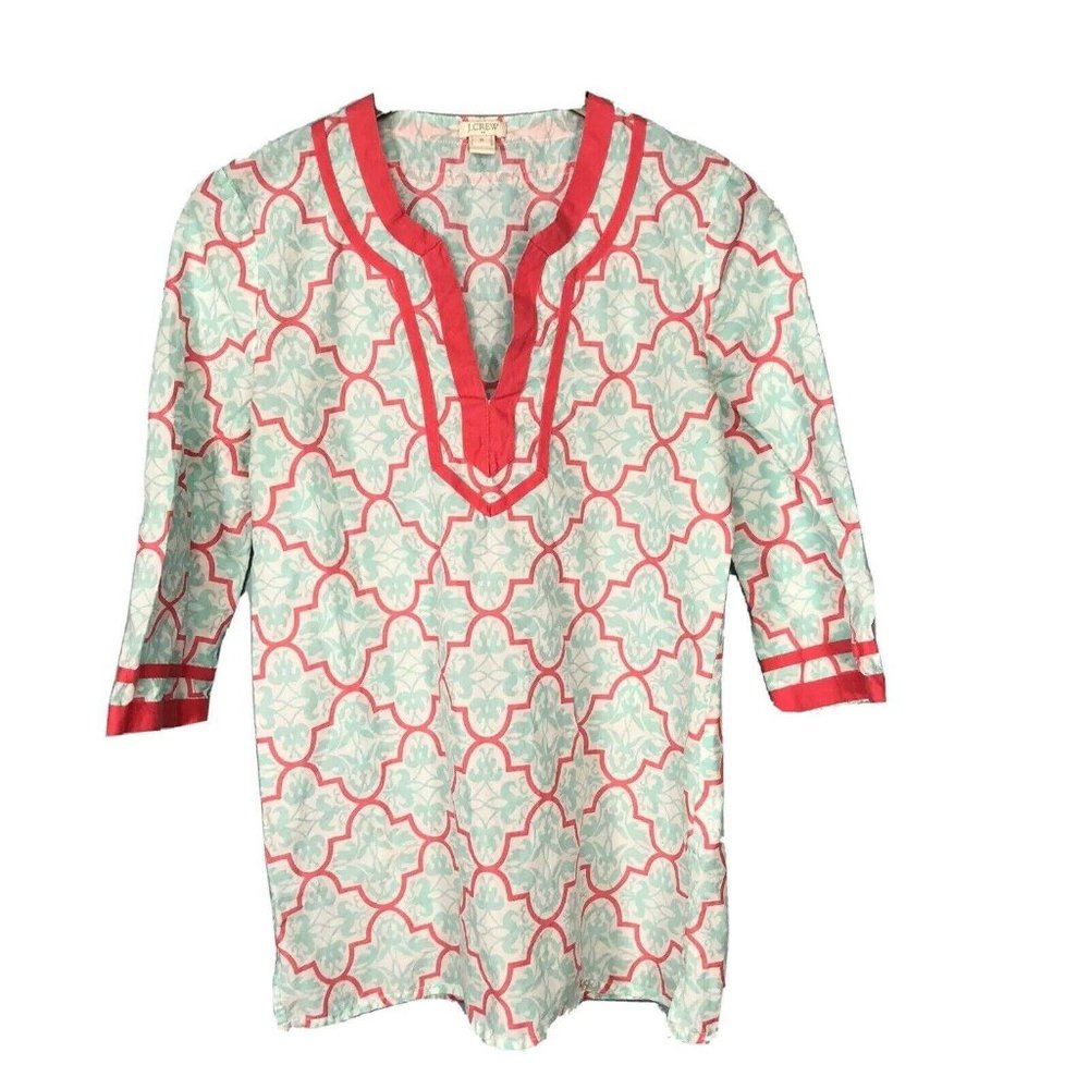 J.Crew Women's Tunic Top S Small Cotton Aqua Pinkn